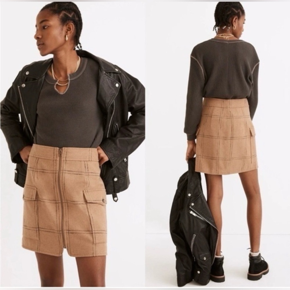 Madewell (Re)Sourced Zip-Front Mini-Skirt in Windowpane Plaid Wool Blend Skirt